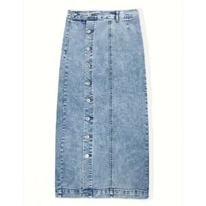 Shein high waisted straight button front denim midi skirt sz S